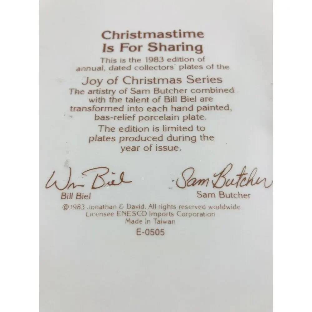 1983 Enesco PRECIOUS MOMENTS Plate Limited Edition Joy Christmas Series Sharing